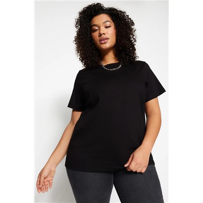 Siyah Regular Fit Basic Bisiklet Yaka %100 Pamuk Örme Büyük Beden T-Shirt TBBSS22TS0733