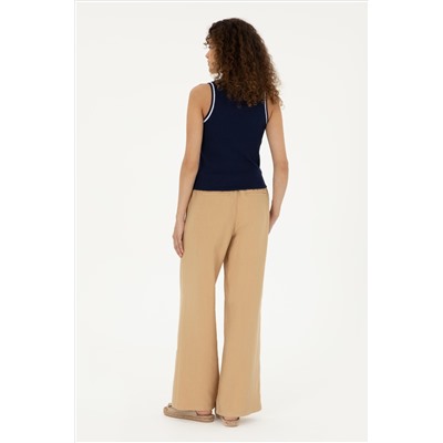 Kadın Camel Loose Relax Fit Kanvas Pantolon