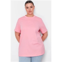 Trendyol Curve Pembe Yakası Ribanalı Boyfriend %100 Pamuk Örme T-shirt TBBSS23BF00019