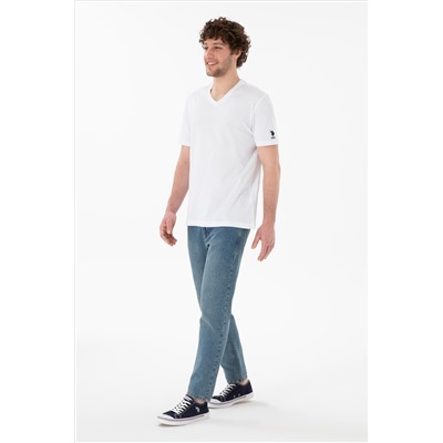 Erkek Regular Fit  V Yaka Antrasit Basic Tişört