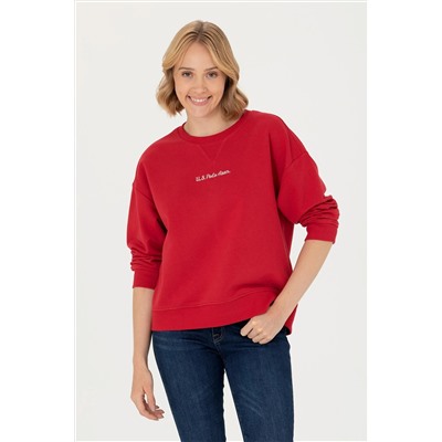 Kadın Kırmızı Bisiklet Yaka Sweatshirt