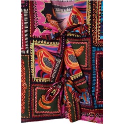 Çok Renkli Tropikal Desenli Bağlama Detaylı Beachwear Büyük Beden Alt-Üst Takım TBBSS25CP00001