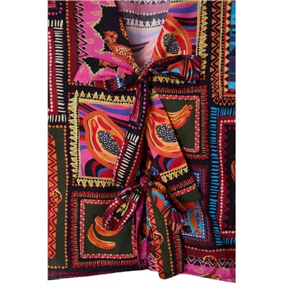 Çok Renkli Tropikal Desenli Bağlama Detaylı Beachwear Büyük Beden Alt-Üst Takım TBBSS25CP00001