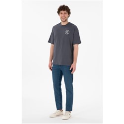 Erkek Oversize Fit Bisiklet Yaka Antrasit Tişört