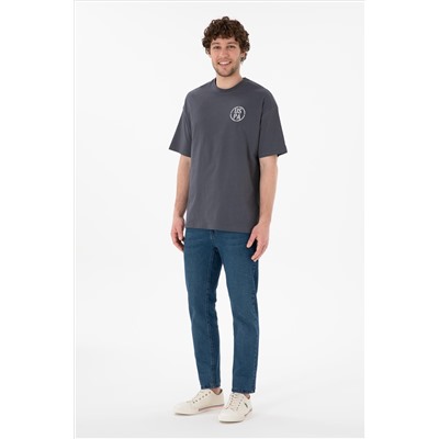 Erkek Oversize Fit Bisiklet Yaka Antrasit Tişört