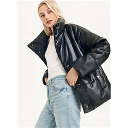 Faux Leather Puffer Jacket