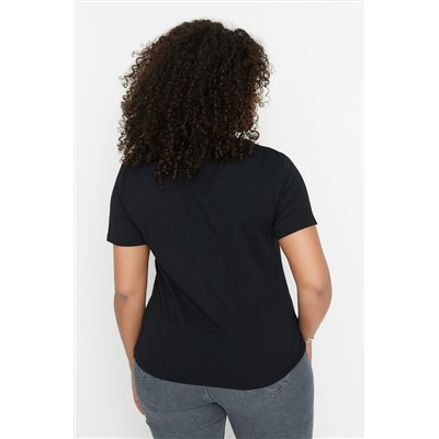 Siyah Pencere/Cut Out Detaylı %100 Pamuk Örme T-Shirt TBBSS22BF00001