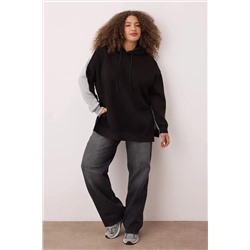 Gri Melanj Renk Bloklu Geniş Kalıp İçi Polarlı Örme Spor Büyük Beden Sweatshirt TBBAW26AO00011