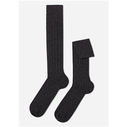 Lange gerippte Herrensocken mit Wolle und Cashmere