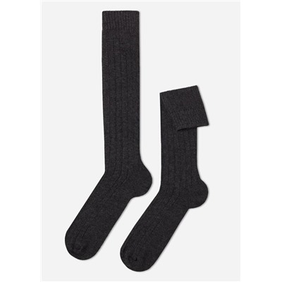 Lange gerippte Herrensocken mit Wolle und Cashmere