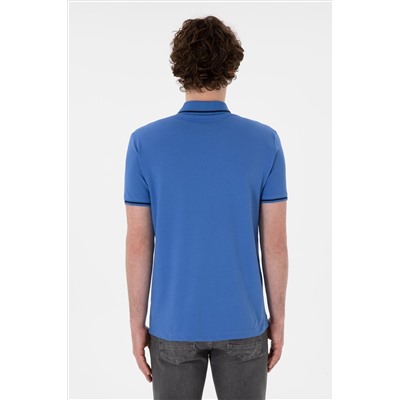 Erkek Slim Fit Polo Yaka İndigo Basic Tişört