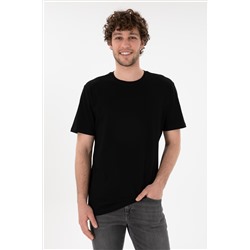 Erkek Regular Fit Bisiklet Yaka Siyah Basic Tişört