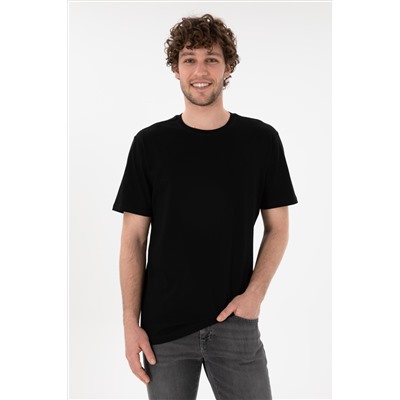 Erkek Regular Fit Bisiklet Yaka Siyah Basic Tişört