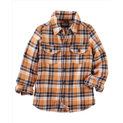 2-Pocket Plaid Button-Front Shirt