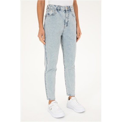 Kadın Açık Mavi Mom High Waist Fit Jean Pantolon