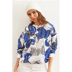 Olalook Kadın Palmiye Saks Mavi Basic Yumuşak Dokulu Salaş Sweatshirt SWT-19000457