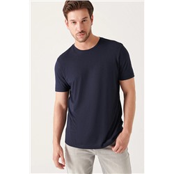 Avva Erkek Lacivert Ultrasoft Bisiklet Yaka Düz Standart Fit Normal Kesim Modal T-shirt B001171