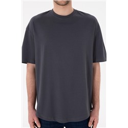 Erkek Long Fit Bisiklet Yaka Antrasit Basic Tişört