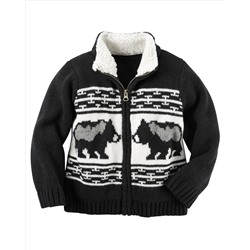 Sherpa-Lined Zip-Front Sweater
