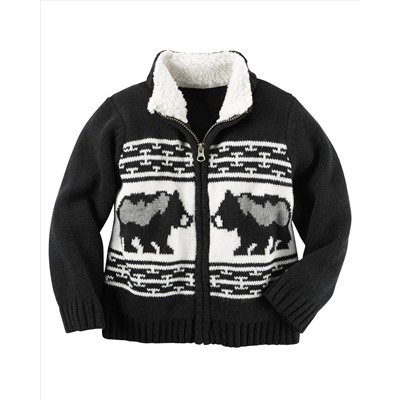 Sherpa-Lined Zip-Front Sweater