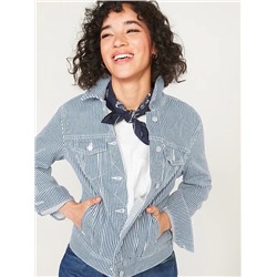 Railroad-Stripe Jean Jacket for Women