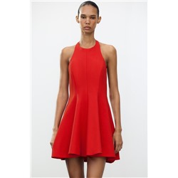SHORT HALTER GODET DRESS