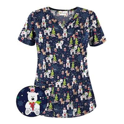 UA Antarctic Christmas Navy Print Scrub Top