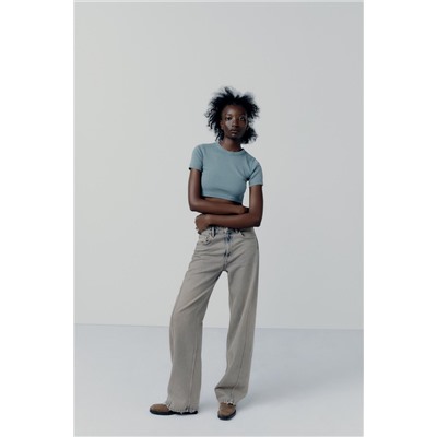 FADED-EFFECT RIBBED CROP TOP
