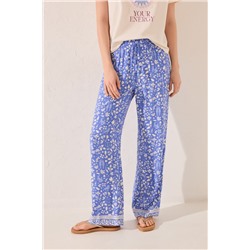 Pantalón largo estampado flores azul