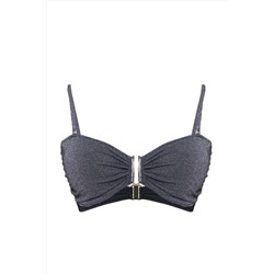 Siyah U Aksesuar Detaylı Simli Askılı Büyük Beden Bikini Üstü TBBSS25CT00007