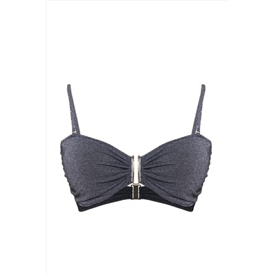 Siyah U Aksesuar Detaylı Simli Askılı Büyük Beden Bikini Üstü TBBSS25CT00007