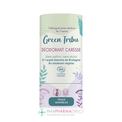 Green Tribu Déodorant Caresse - Sans Parfum, Sans Alcool - Peaux Sensibles - BIO 50 g