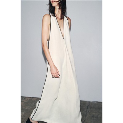 ZW COLLECTION LINEN BLEND TRIM DRESS