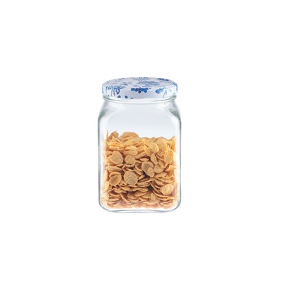 Rêve Bleu Fleur Kare Cam Kavanoz - 1600 ml