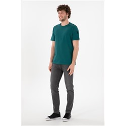 Erkek Regular Fit Bisiklet Yaka Koyu Yeşil Basic Tişört