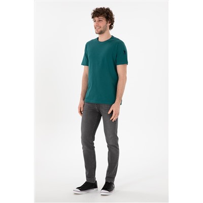 Erkek Regular Fit Bisiklet Yaka Koyu Yeşil Basic Tişört