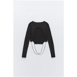 KNIT TOP WITH RHINESTONE CHAIN DETAIL