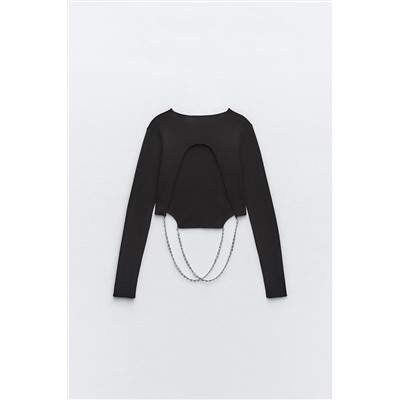 KNIT TOP WITH RHINESTONE CHAIN DETAIL