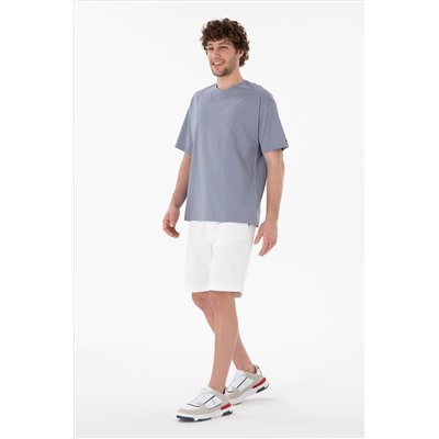 Erkek Comfort Fit Bisiklet Yaka Mavi Merserize Basic Tişört
