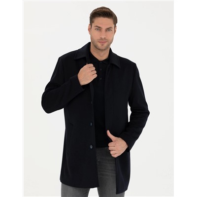 Lacivert Slim Fit Kaşe Kaban