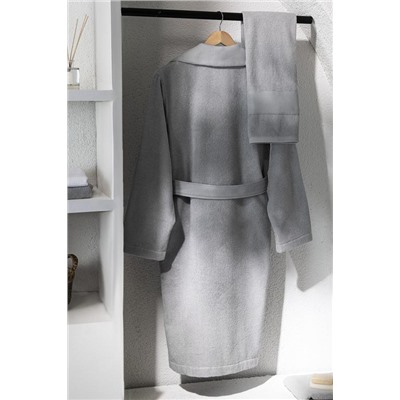 Carole Unisex %100 Pamuk Bornoz Set - Açık Gri - Lüks Koleksiyon