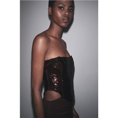 CONTRAST SEQUIN CUT-OUT DRESS