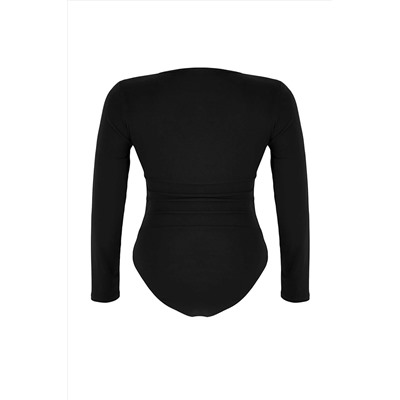 Siyah Alttan Çıtçıtlı Örme Büyük Beden Body TBBAW26CS00004