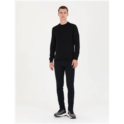 Siyah Slim Fit Çeyrek Yaka Basic Triko Kazak