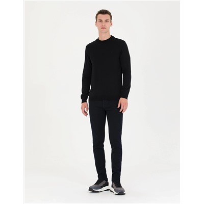 Siyah Slim Fit Çeyrek Yaka Basic Triko Kazak