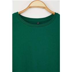 Zümrüt Yeşili Bisiklet Yaka Kolları Fırfırlı %100 Pamuk Örme T-Shirt TBBSS23BF00006