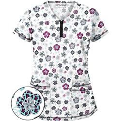 UA Wild Garden White Print Scrub Top