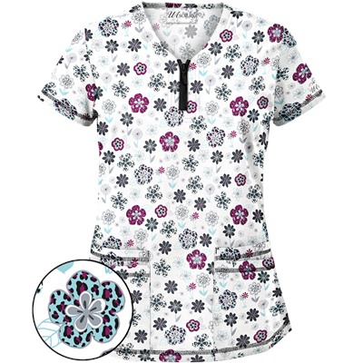 UA Wild Garden White Print Scrub Top