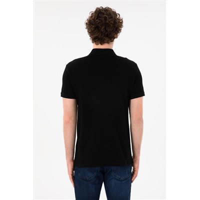 Erkek Slim Fit Polo Yaka Siyah Basic Tişört