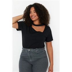 Siyah Pencere/Cut Out Detaylı %100 Pamuk Örme T-Shirt TBBSS22BF00001